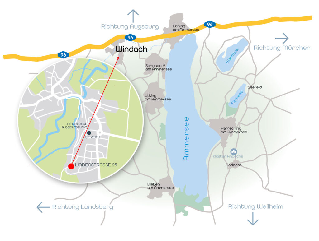 Lageplan mit der Position der 4 Doppelhaushälften in Windach